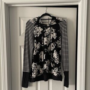 Women's Black Floral & Stripe Hooded Sweatshirt